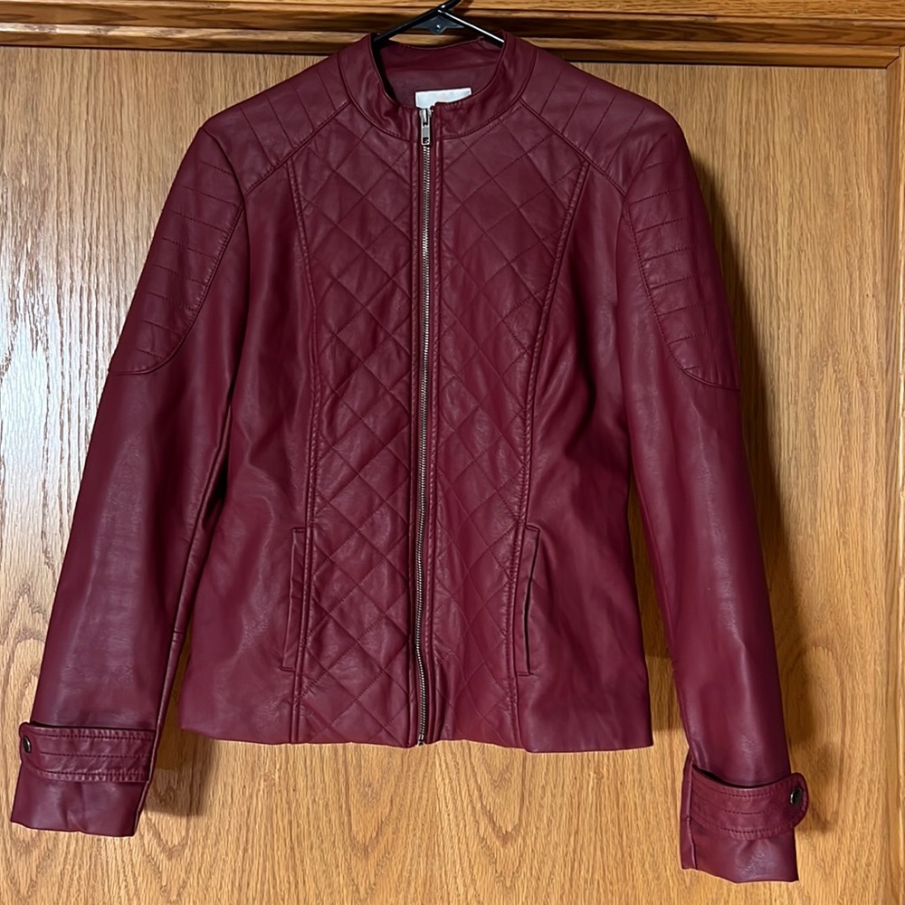 oSo Casuals Red Wine (Maroon-ish) Faux Leather Moto Jacket MED